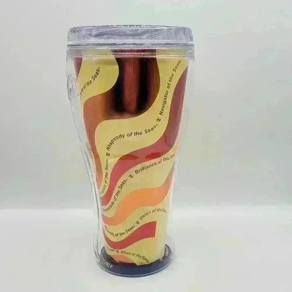 Royal Caribbean Cruise Ship Coca Cola 2017 Travel Mug Tumbler Lid Yellow Orange - Picture 2 of 12